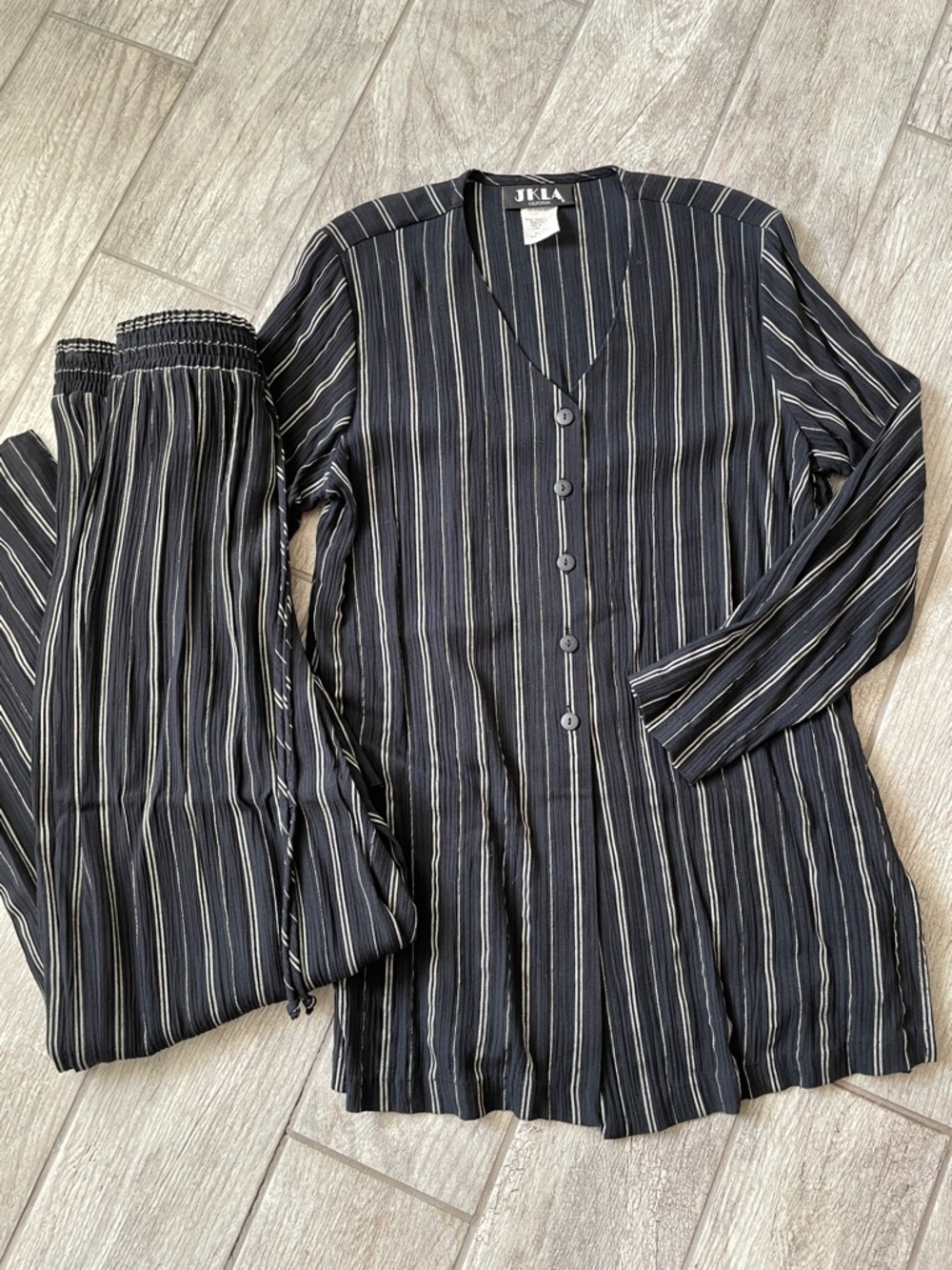 Vintage JK LA Navy & White Striped Tunic and Matching Pull On Pants